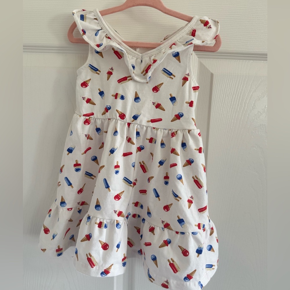 Janie and Jack Ice Cream Print Dress - White with Red and Blue